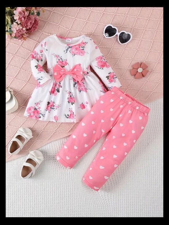 Other - New Girls Pink & White Floral Spring, Summer Top & Pants Set Size 12-18M